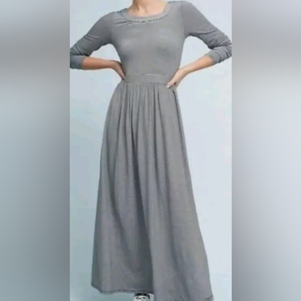 Sunday in Brooklyn Anthropologie Black White Micro Stripe Maxi Dress Size Med